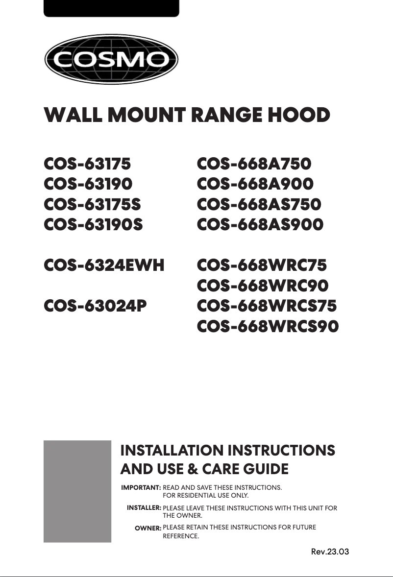 Page n°1 - Manuel utilisateur Cosmo COS-63190S
