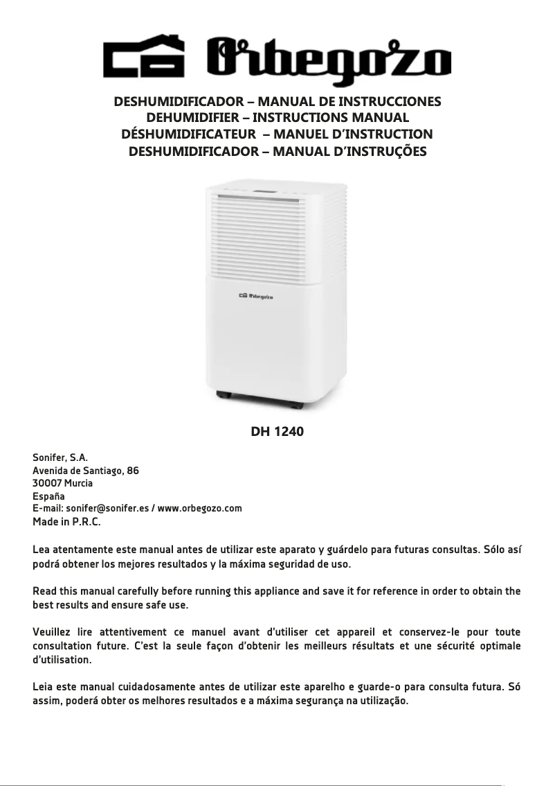 Page n°1 - Manuel utilisateur Orbegozo DH 1240