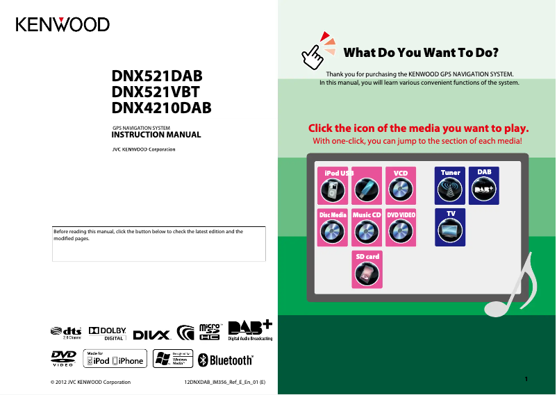 Image de la première page du manuel de l'appareil DNX521VBT
