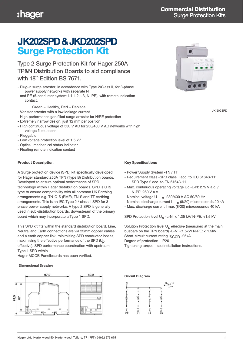 Page n°1 - Fiche technique Hager JK202SPD