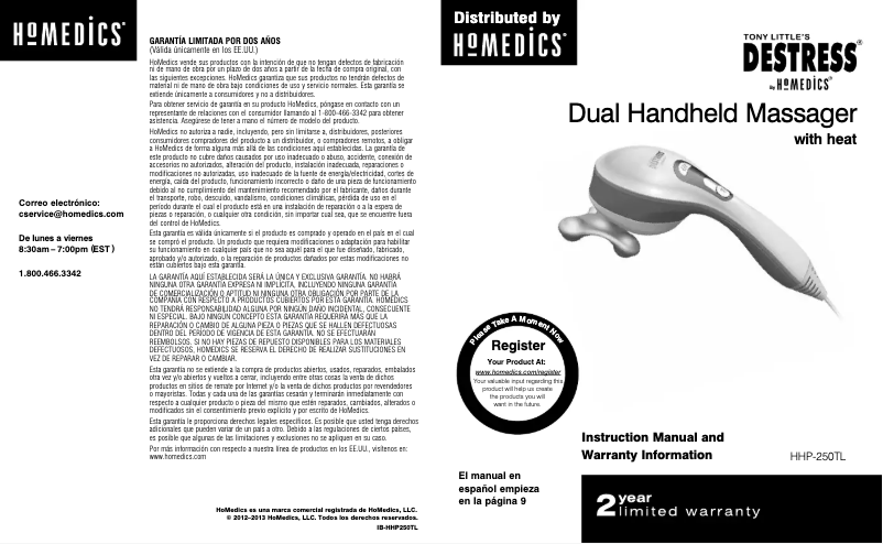 Page 1 de la notice Manuel utilisateur Homedics HHP-250-TL
