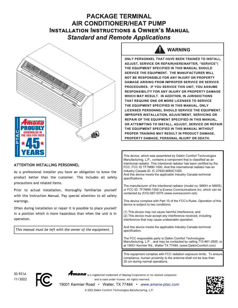 Image de la première page du manuel de l'appareil PTH094K35AXXX