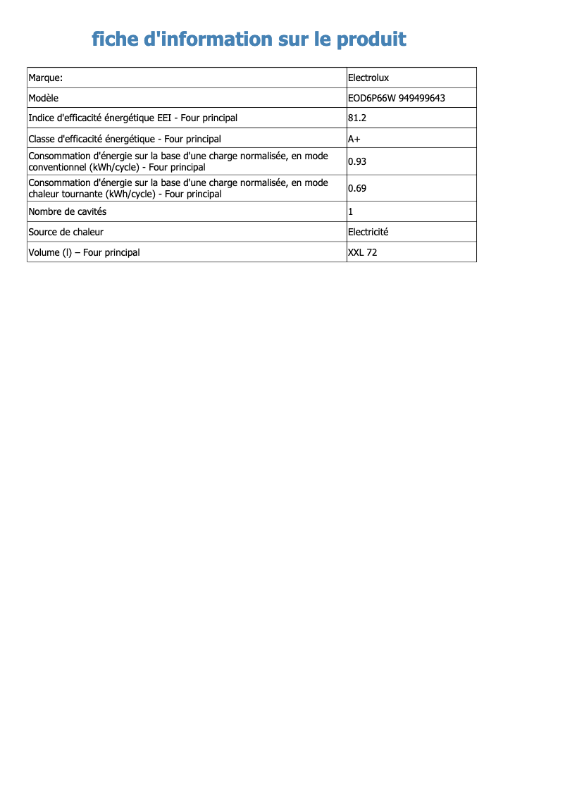 Page n°1 - Fiche technique Electrolux EOD6P66W