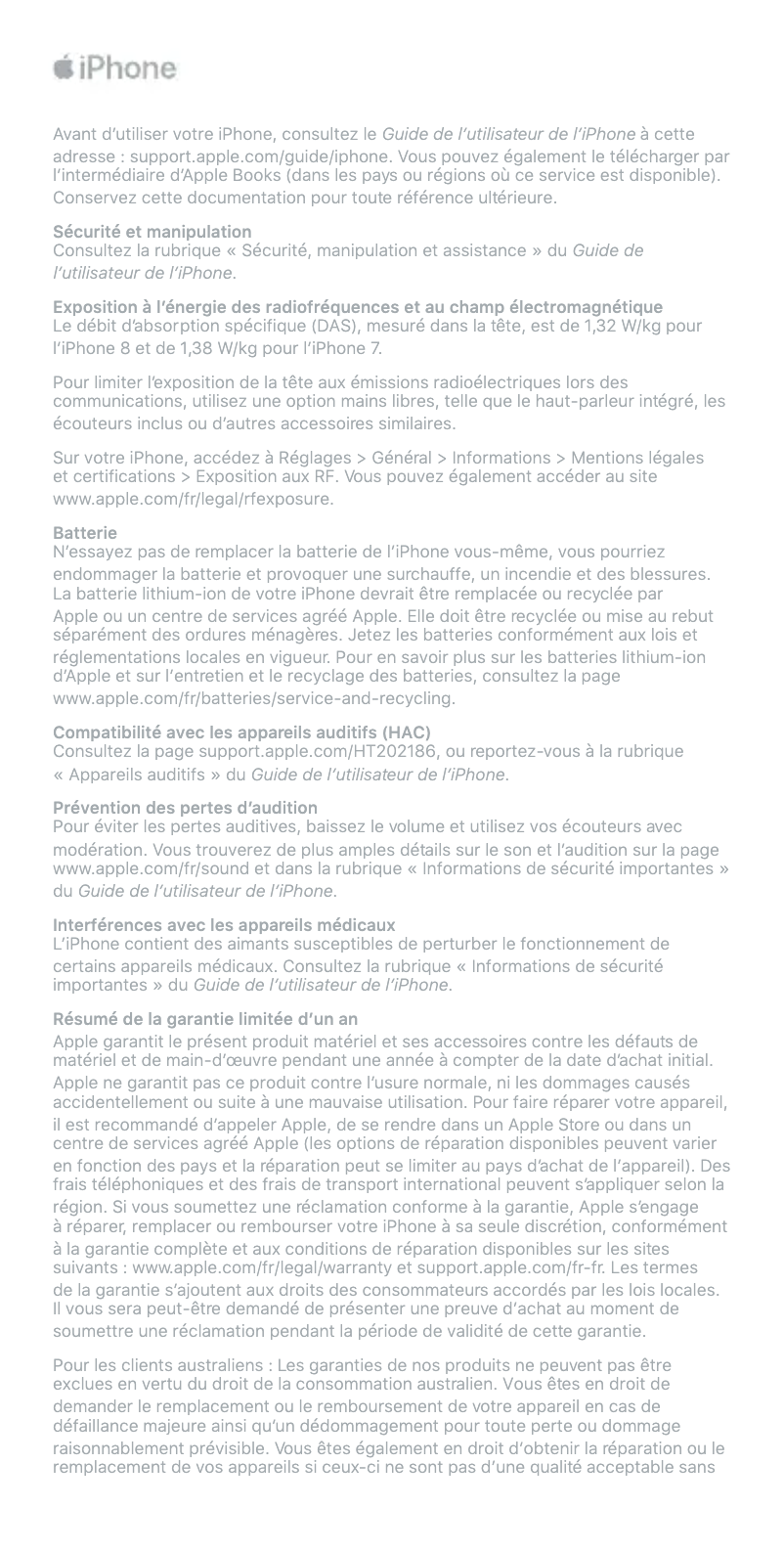 Page 1 de la notice Manuel utilisateur Apple iPhone 8