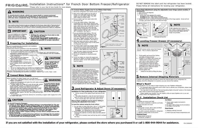 Page n°1 - Guide d'installation Frigidaire FGHN2844LE