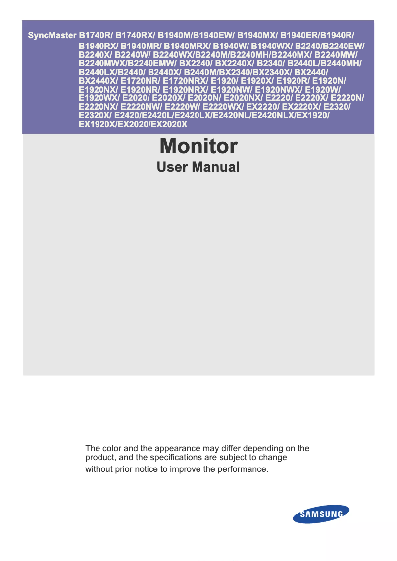 Page 1 de la notice Manuel utilisateur Samsung Syncmaster E1920
