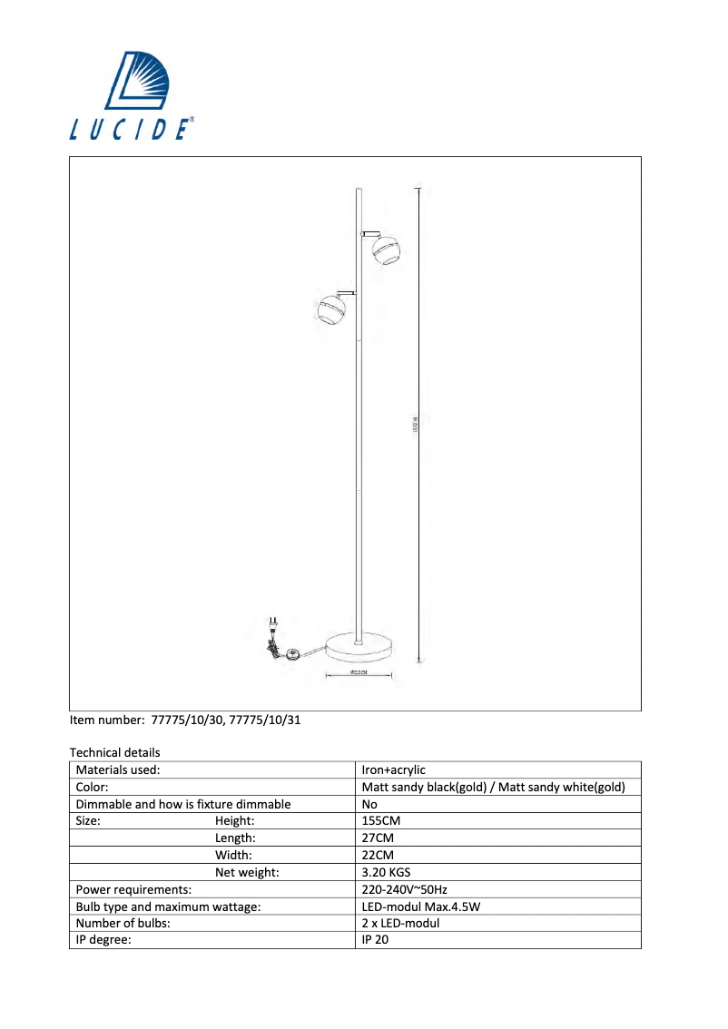 Page 1 de la notice Manuel utilisateur Lucide Binari 77775/10/30