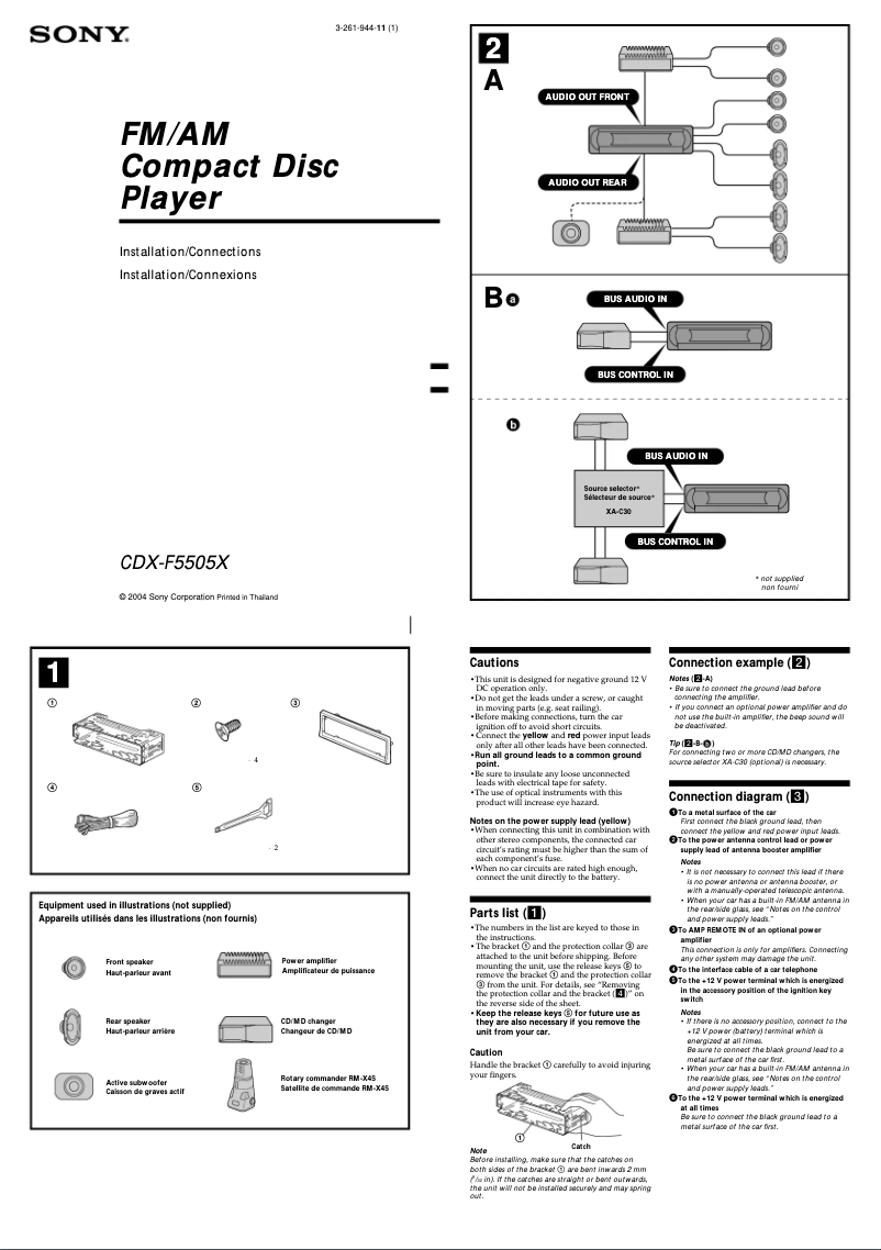 Página 1 del manual Guía de instalación Sony CDX-F5505X