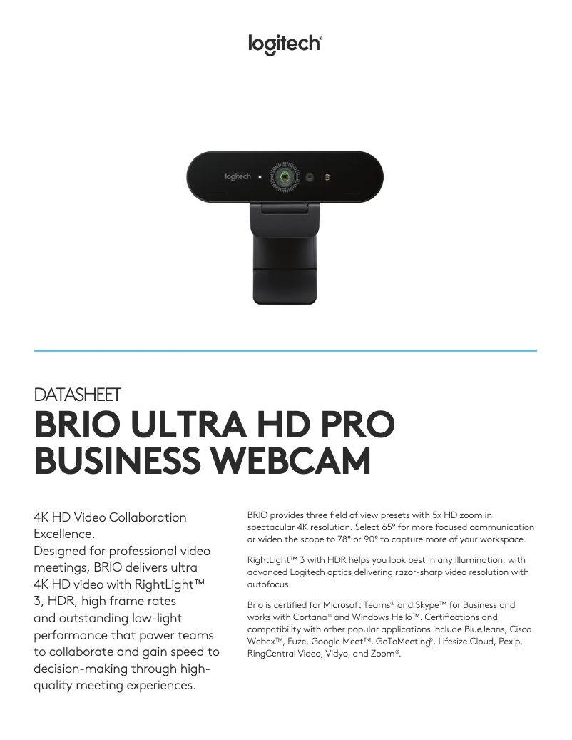 Página 1 del manual Ficha técnica Logitech 4K Pro Webcam