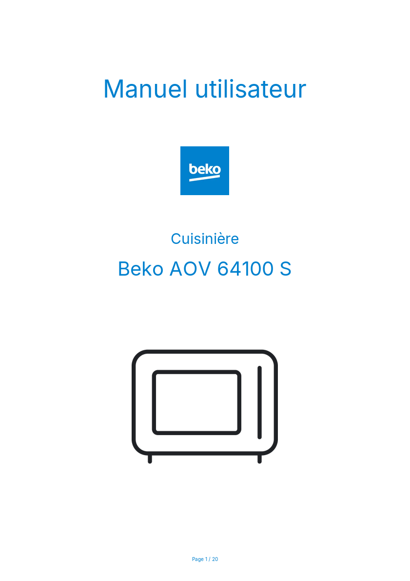 Page n°1 - Manuel utilisateur Beko AOV 64100 S