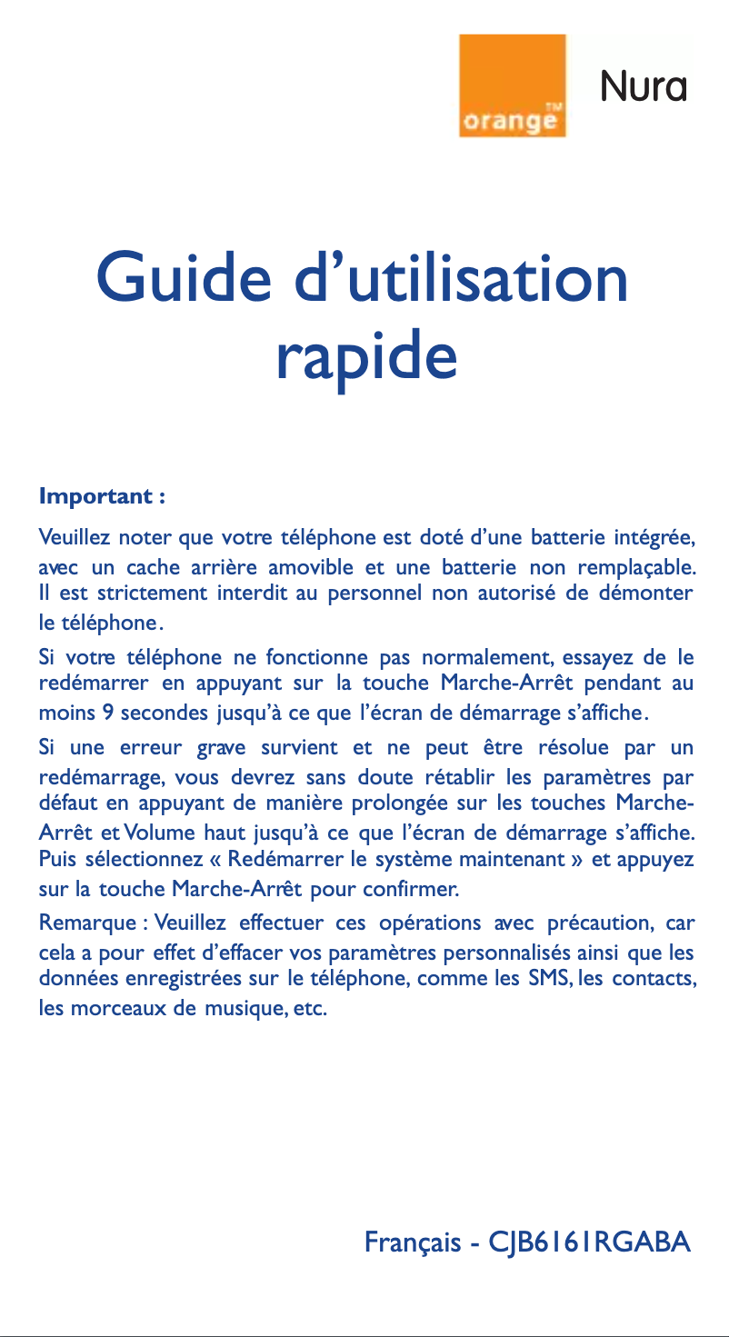 Page n°1 - Manuel utilisateur Orange Nura