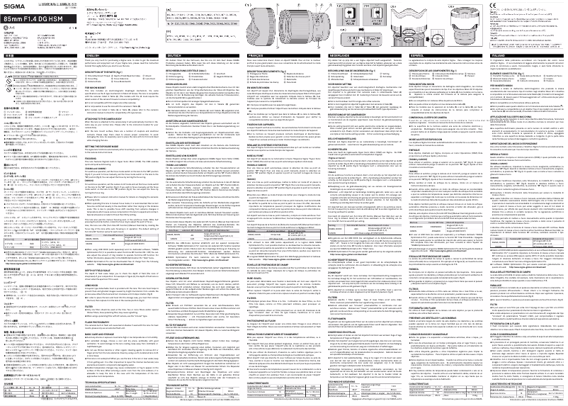 Página 1 del manual Manual de usuario Sigma 85mm F1.4 DG HSM