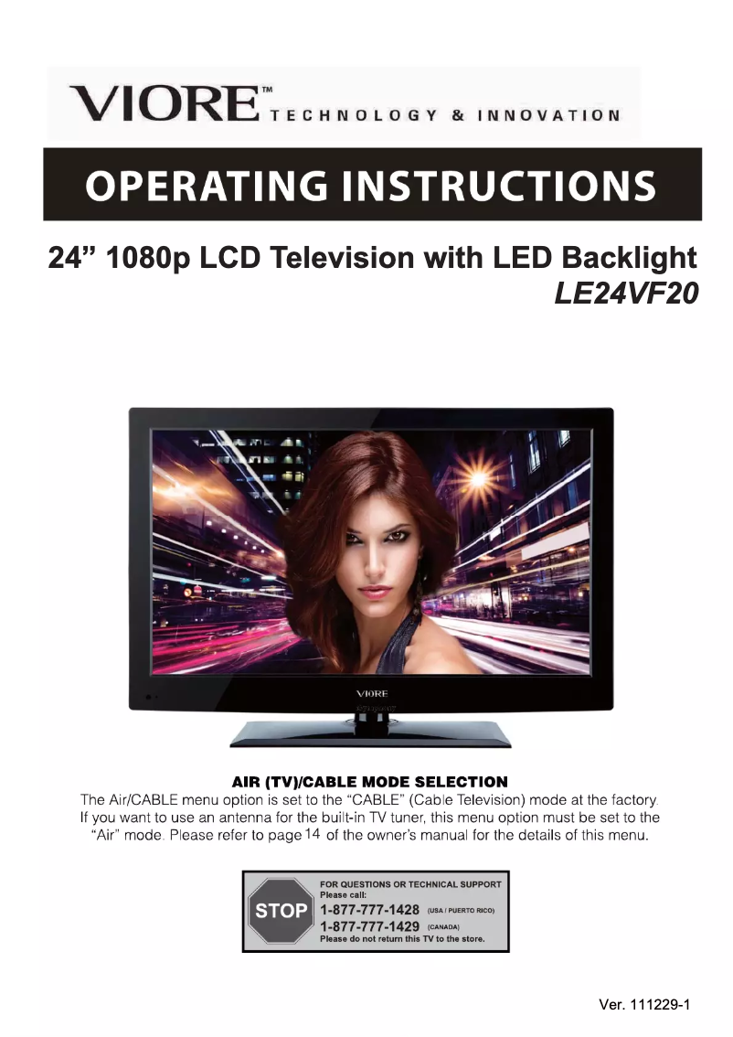 Page 1 de la notice Manuel utilisateur Viore LE24VF20