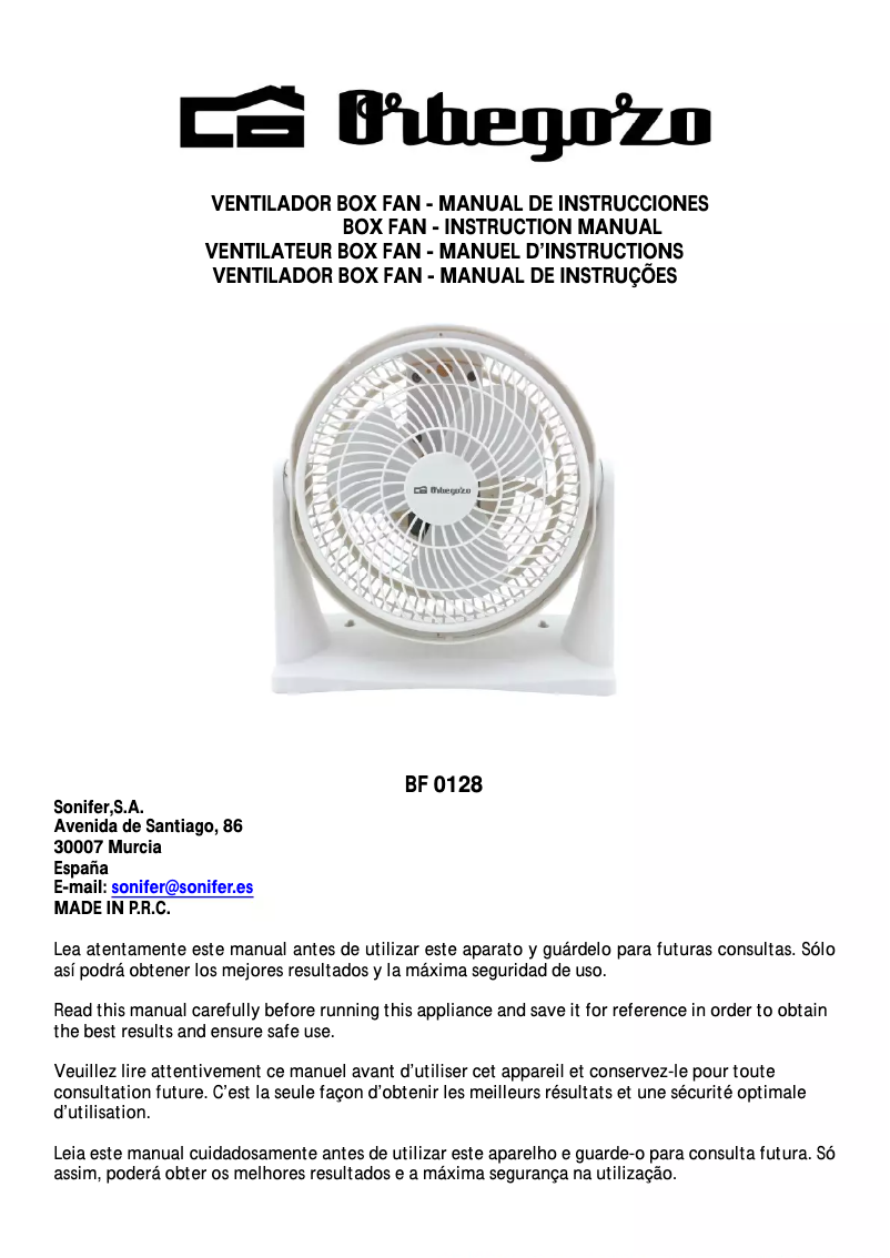 Page n°1 - Manuel utilisateur Orbegozo BF 0128