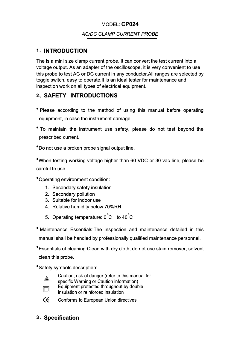 Page 1 de la notice Manuel utilisateur Owon CP024