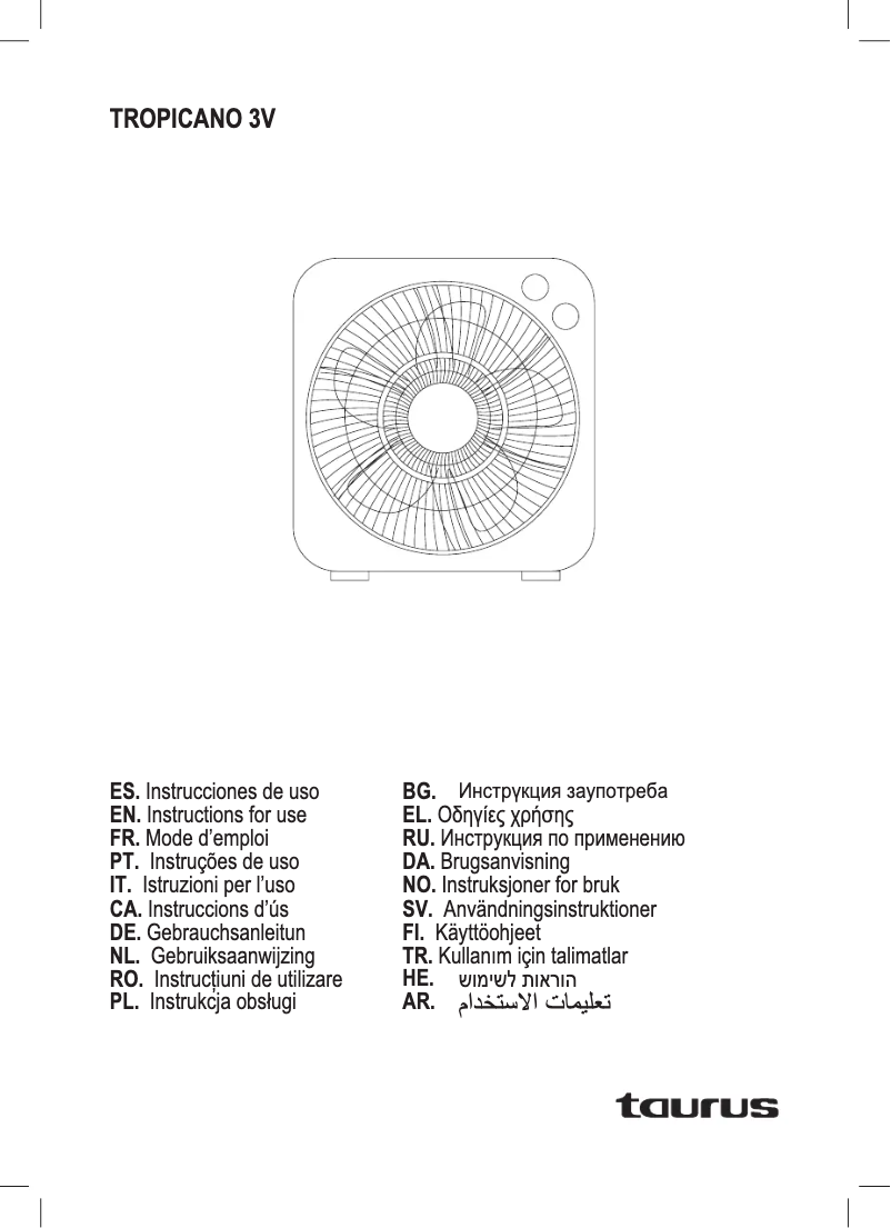 Page n°1 - Manuel utilisateur Taurus Tropicano 3V