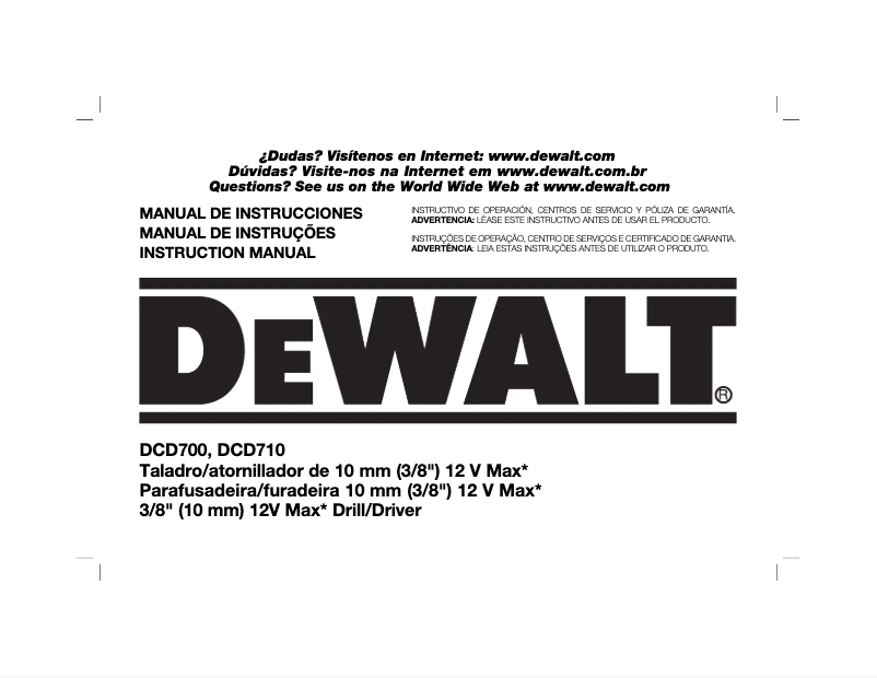 Page n°1 - Manuel utilisateur DeWalt DCD700