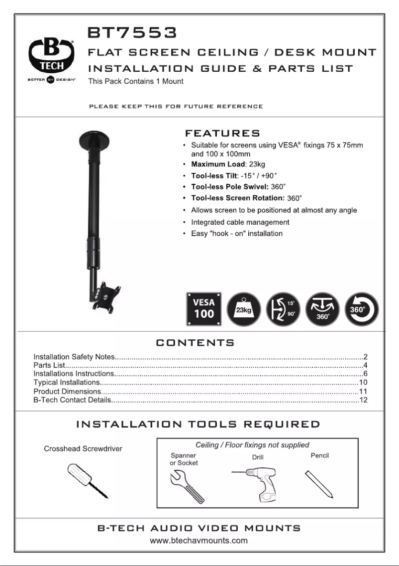 Page n°1 - Manuel utilisateur B-Tech BT7553-200