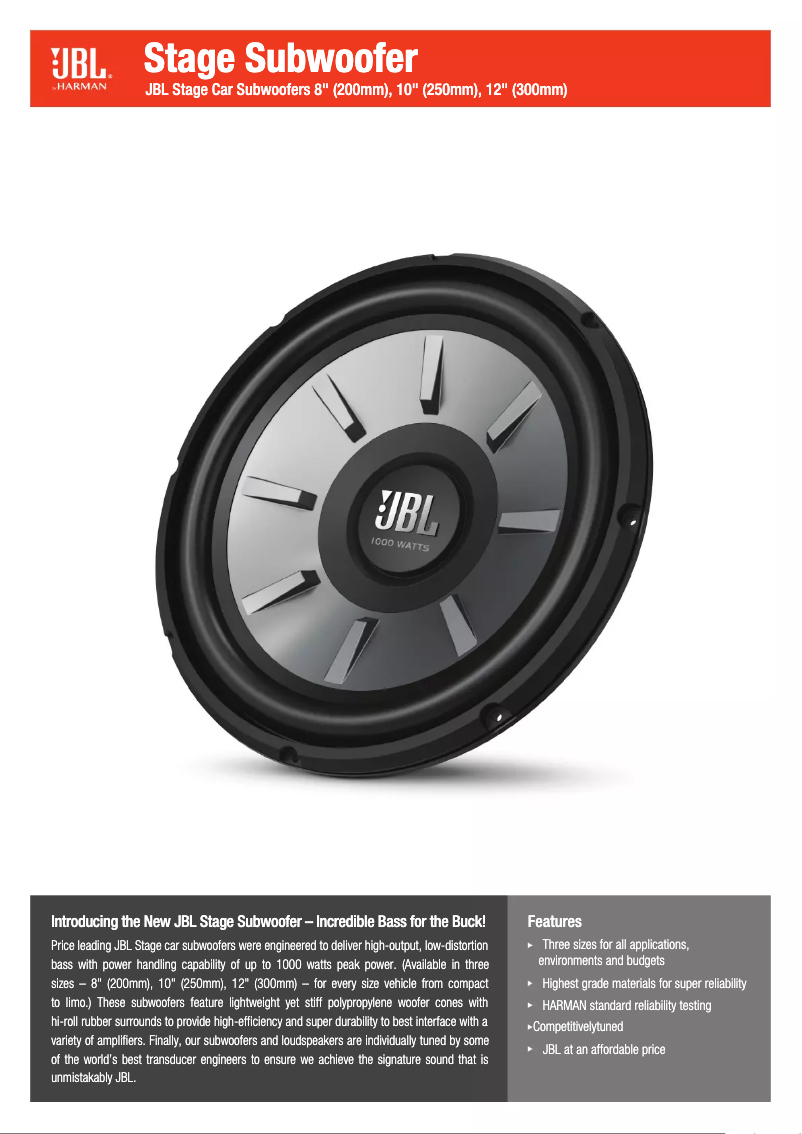 Page 1 de la notice Fiche technique JBL Stage 1210