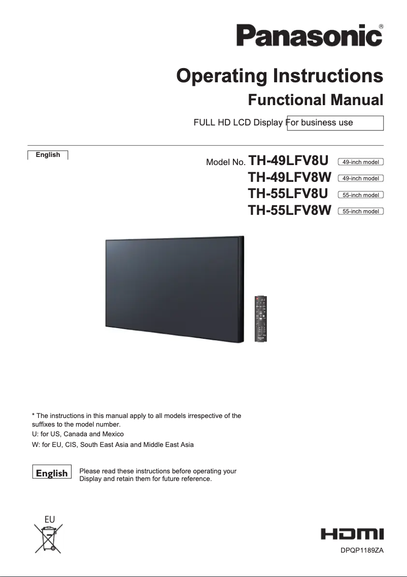 Imagen de la primera página del manual del dispositivo TH-49LFV8U