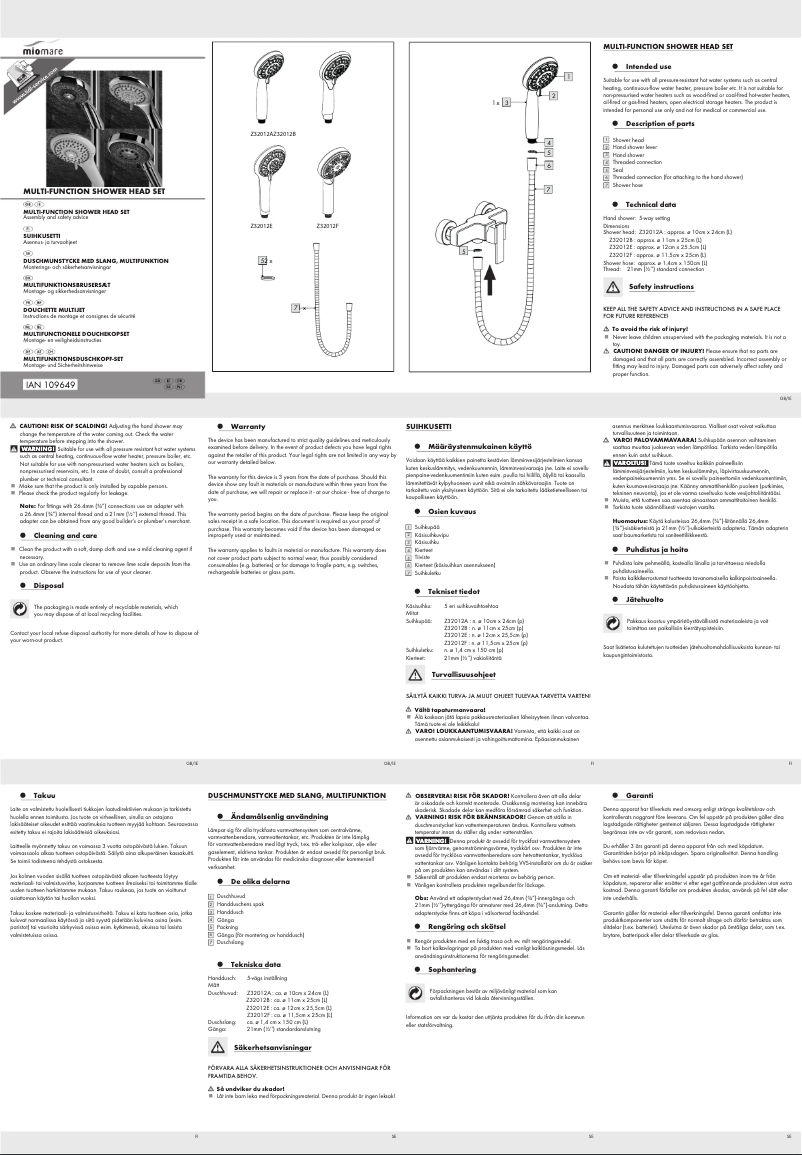 Page n°1 - Manuel utilisateur Miomare IAN 109649