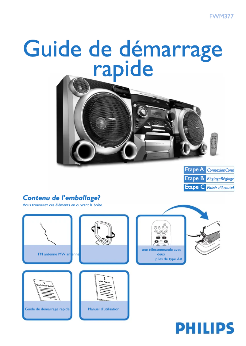 Page n°1 - Guide de démarrage rapide Philips FWM377