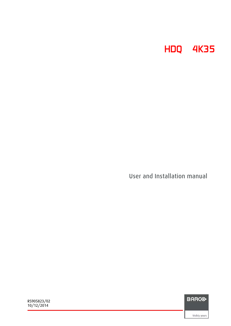 Page 1 de la notice Manuel utilisateur Barco HDQ 2K40