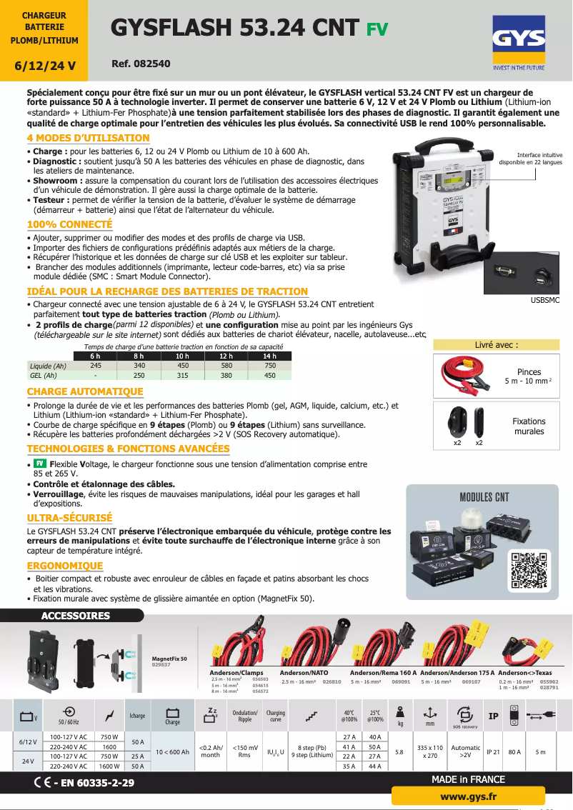 Page 1 de la notice Fiche technique GYS Gysflash 53.24 CNT FV