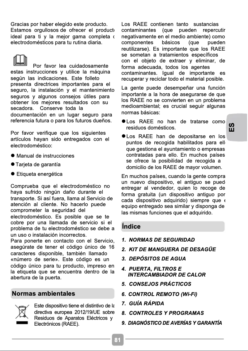 Page 1 de la notice Manuel utilisateur Candy RapidÓ ROE H9A3TE-S