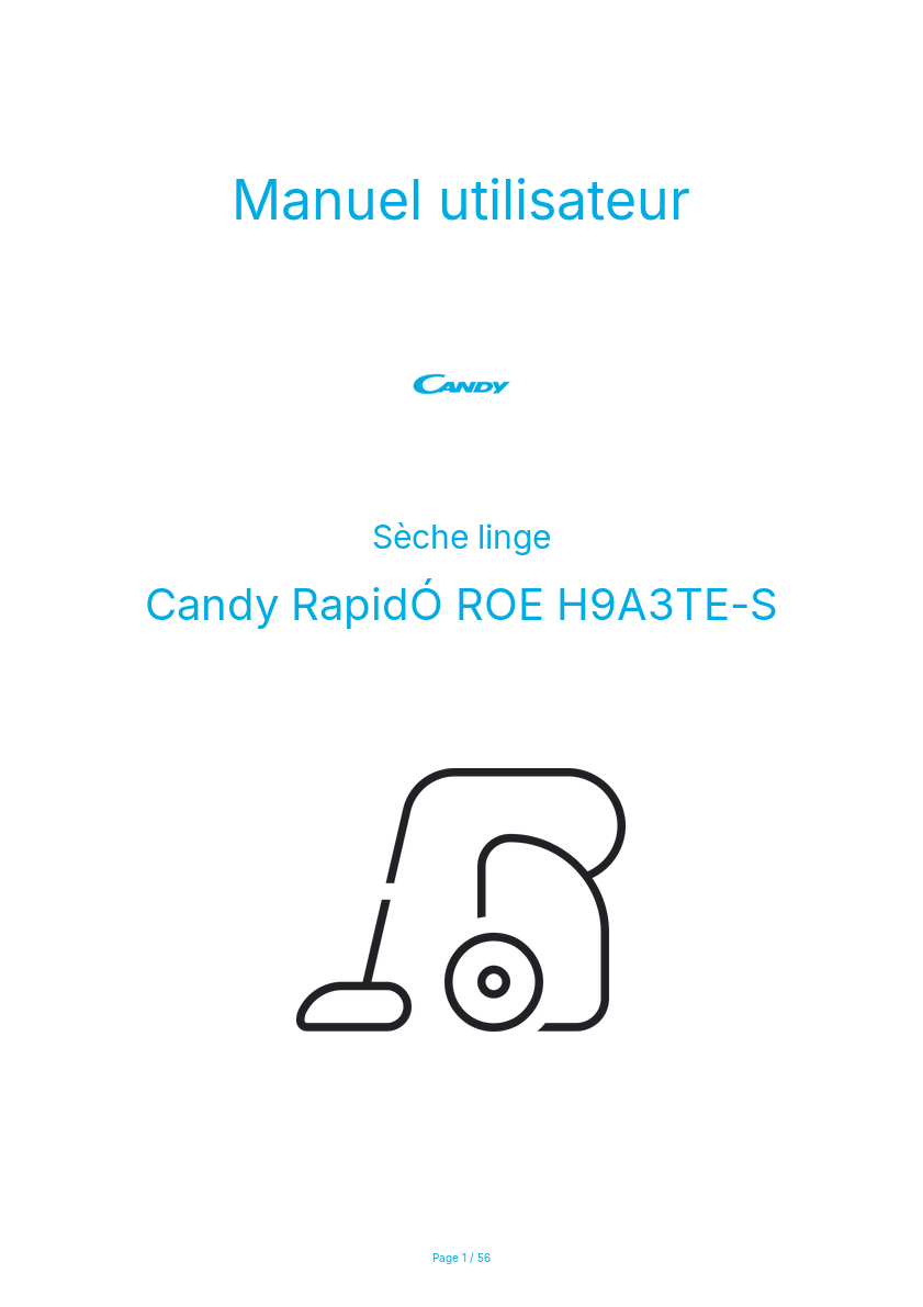 Page n°1 - Manuel utilisateur Candy RapidÓ ROE H9A3TE-S
