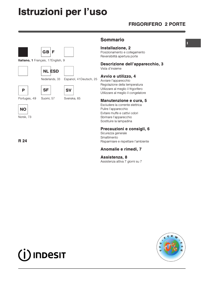 Page 1 de la notice Manuel utilisateur Indesit R 24 (EU) (0)