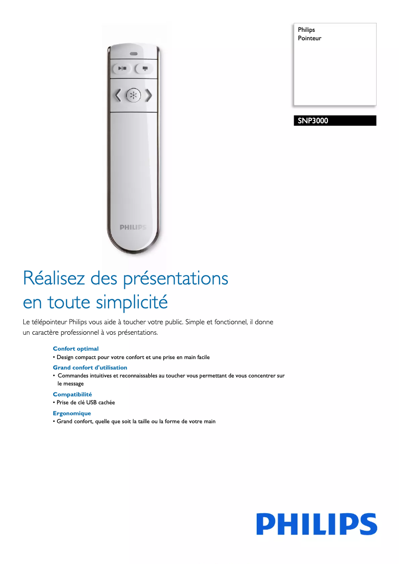 Page 1 of the manual Technical Sheet Philips SNP3000