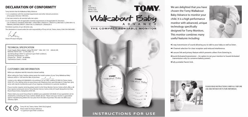 Page n°1 - Manuel utilisateur Tomy Walkabout Baby Advance 1242