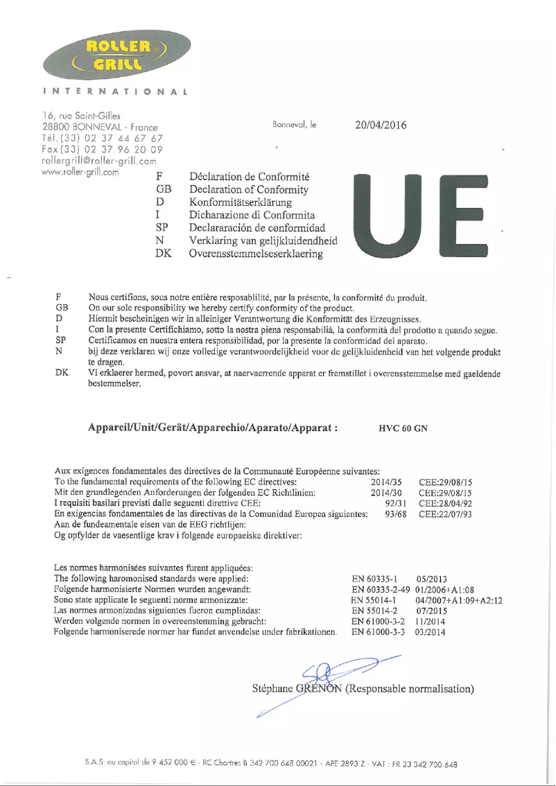 Page 1 de la notice Manuel utilisateur Roller Grill 304080