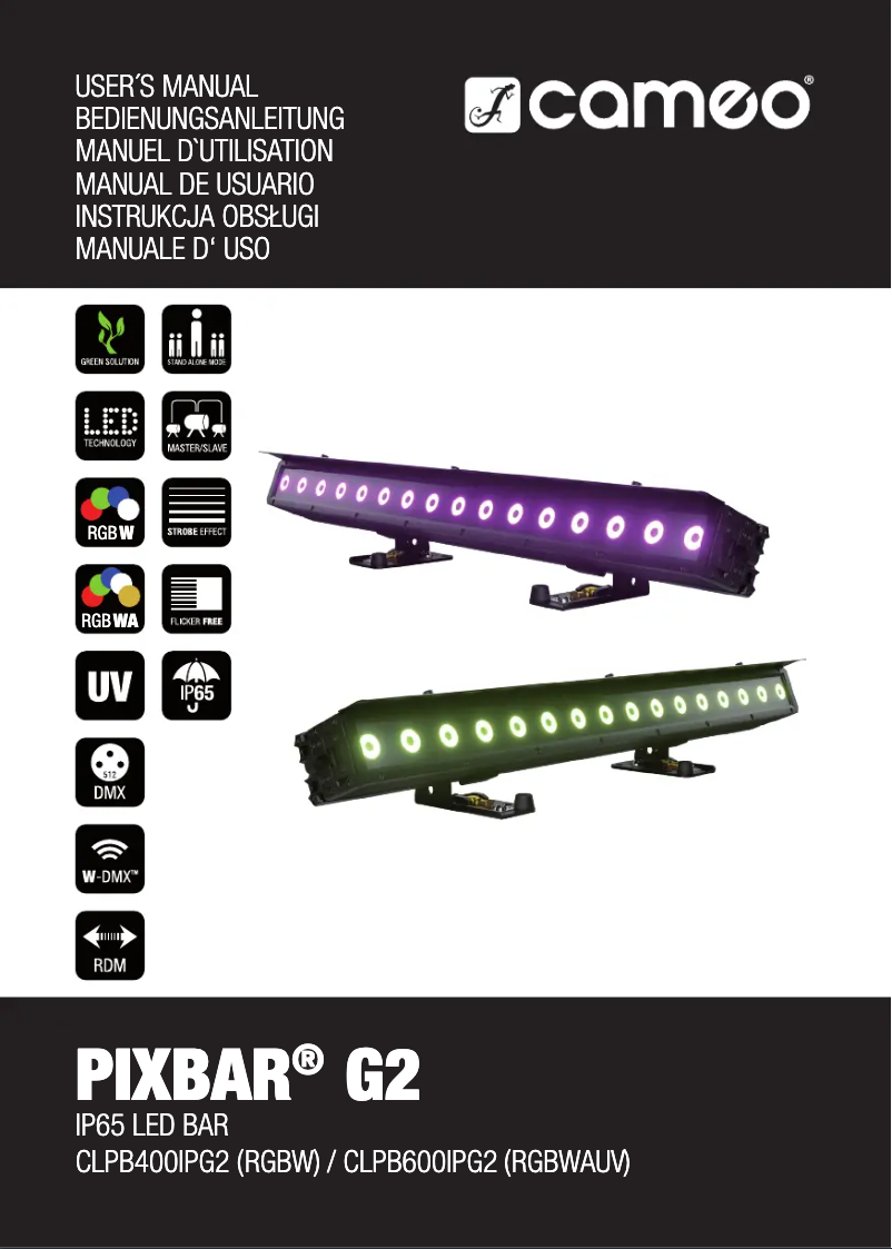 Page 1 de la notice Manuel utilisateur Cameo PIXBAR 600 IP G2