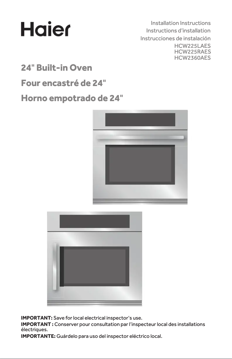 Page 1 de la notice Guide d'installation Haier HCW225LAES