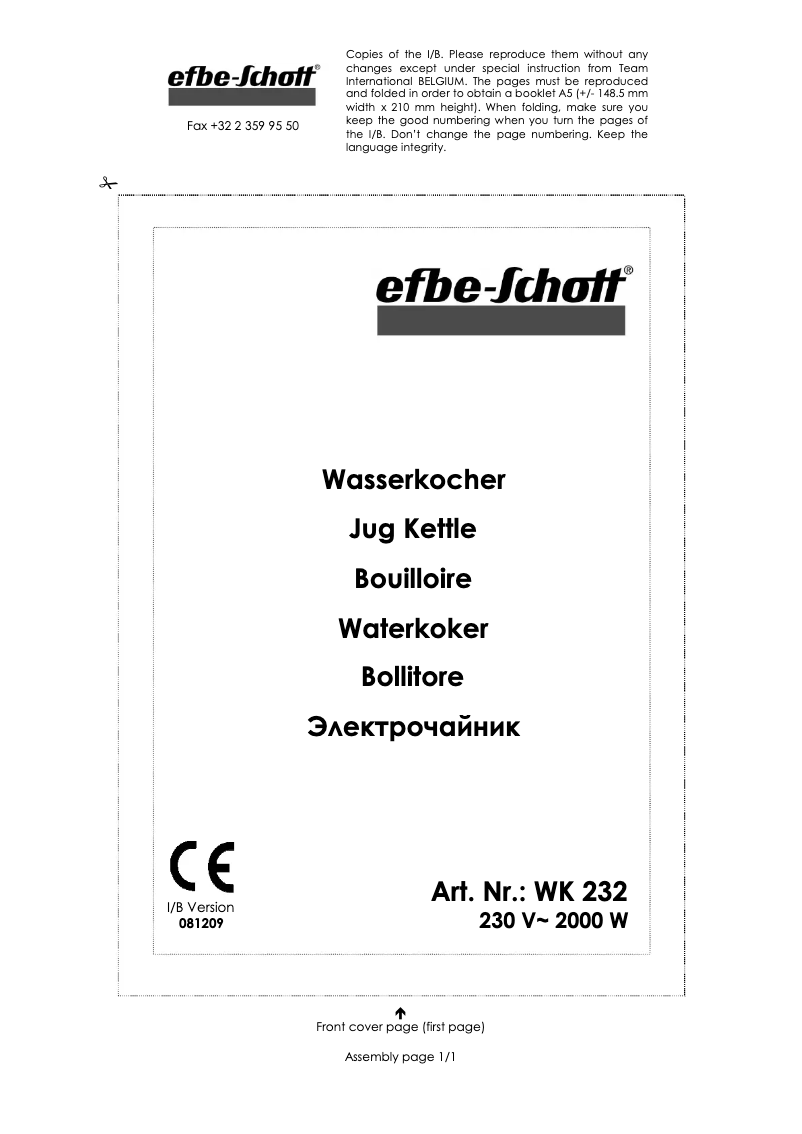 Page 1 de la notice Manuel utilisateur Efbe-Schott WK 232