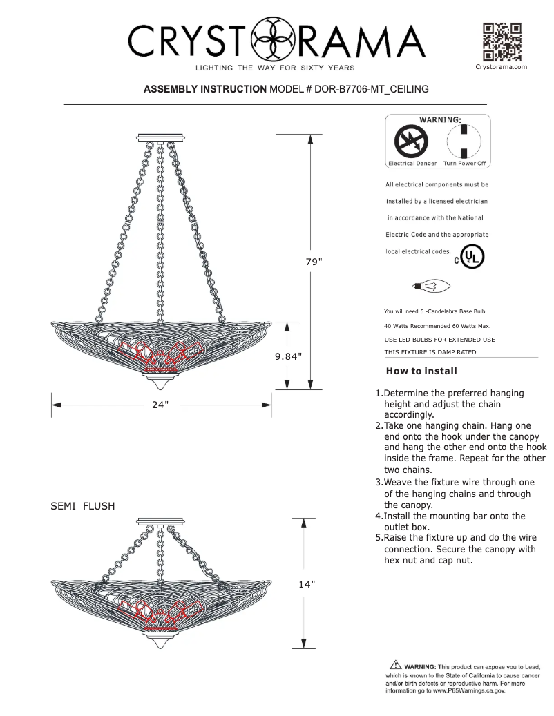 Page n°1 - Manuel utilisateur Crystorama Doral DOR-B7706-MT_CEILING