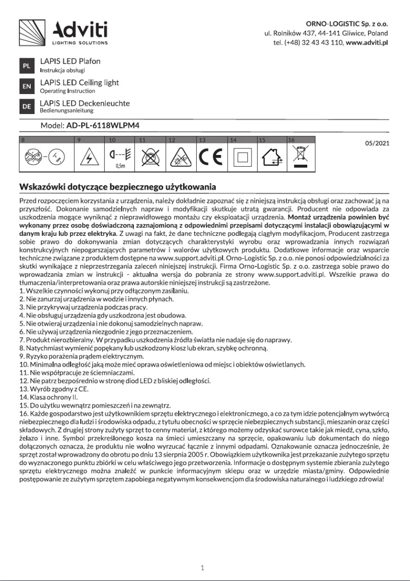 Page 1 de la notice Manuel utilisateur Adviti AD-PL-6118WLPM4