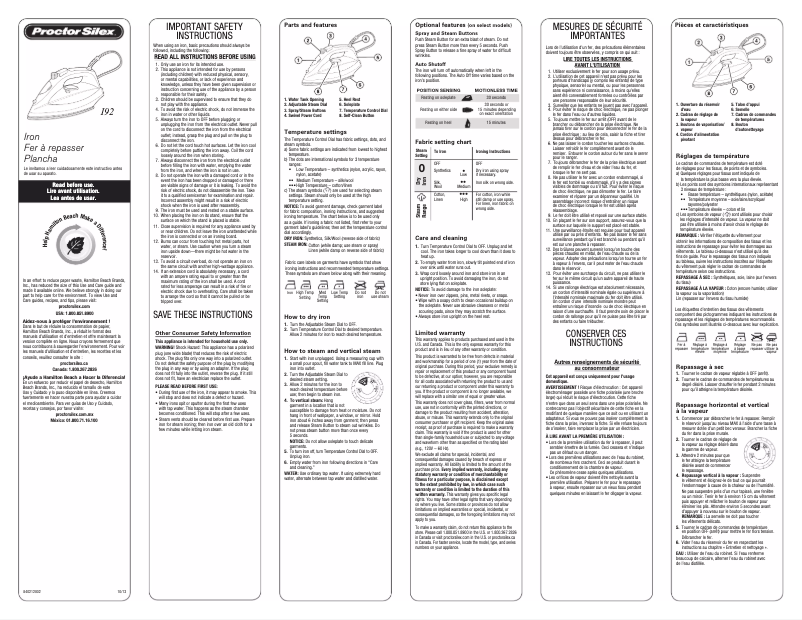Page n°1 - Manuel utilisateur Proctor Silex 17102