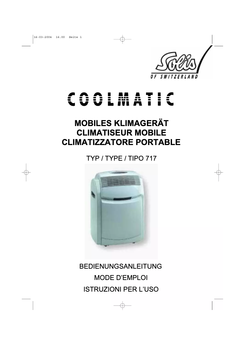 Page n°1 - Manuel utilisateur Solis Coolmatic 717