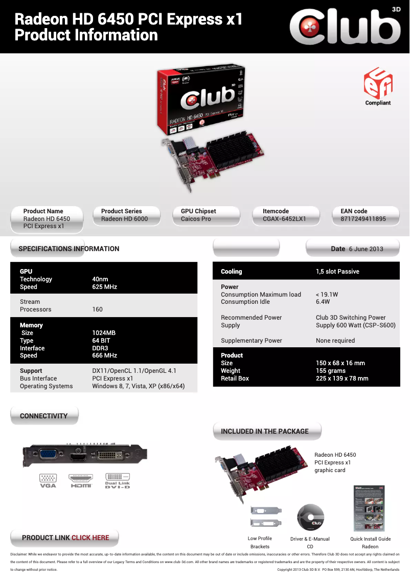 Page n°1 - Manuel utilisateur CLUB3D Radeon HD 6450 PCI-Express X1 Edition