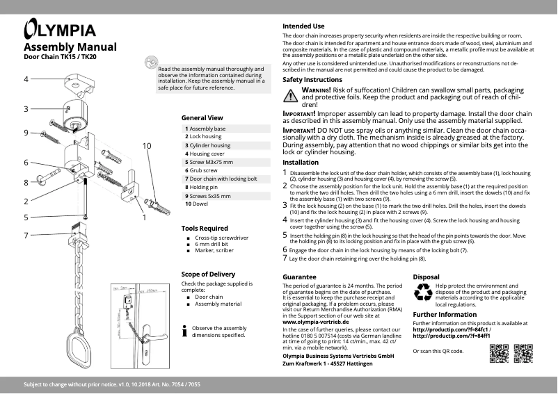 Page n°1 - Manuel utilisateur Olympia TK 15