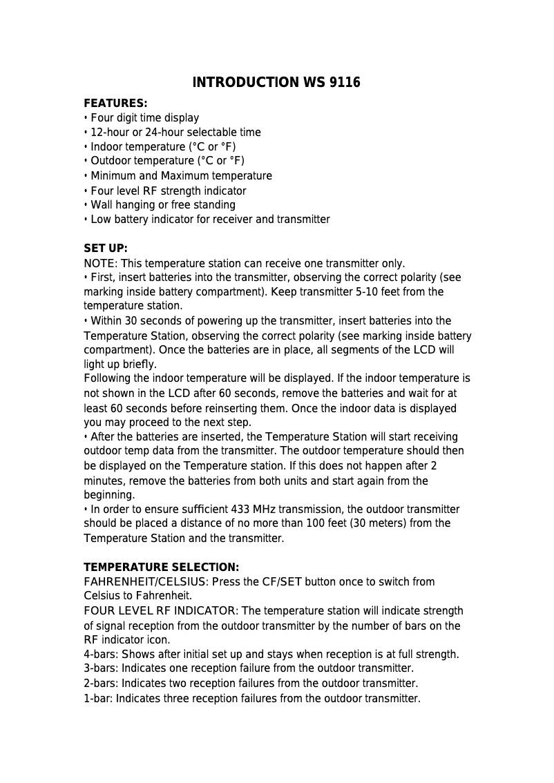 Page 1 de la notice Manuel utilisateur Techno Line WS 9116