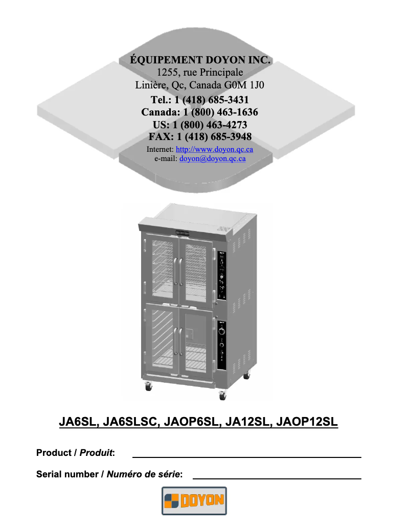 Page 1 de la notice Manuel utilisateur Doyon JA6SL