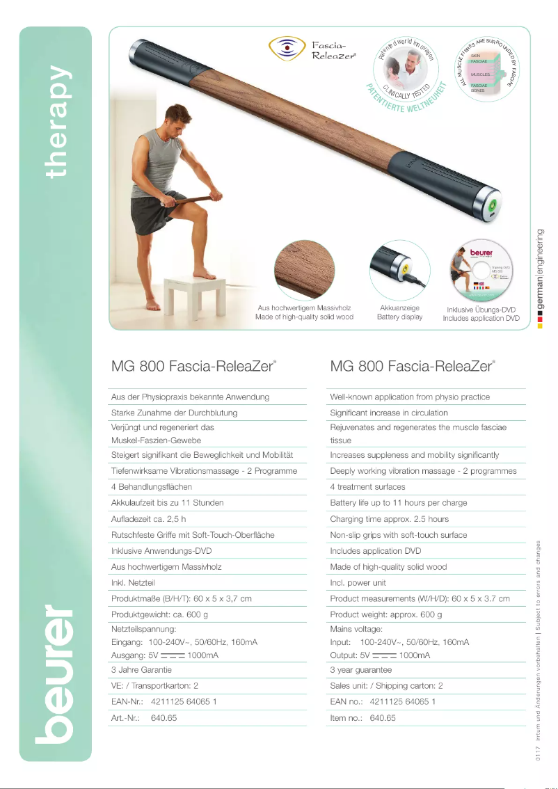 Page 1 de la notice Fiche technique Beurer MG 800