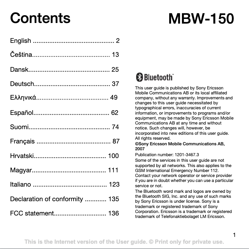 Page 1 de la notice Manuel utilisateur Sony MBW-150 Classic Edition