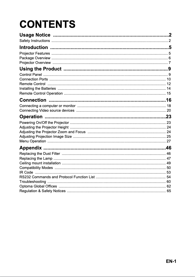 Page n°1 - Manuel utilisateur Optoma HD151X