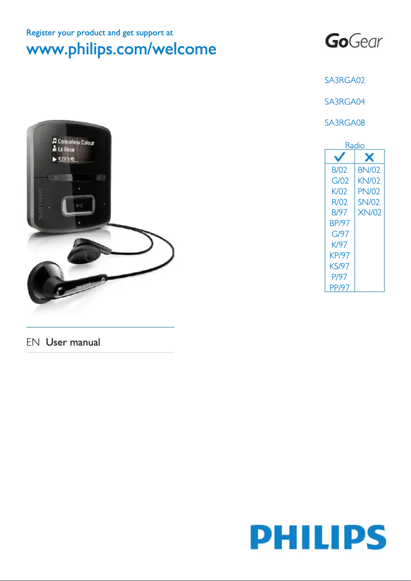 Image de la première page du manuel de l'appareil GoGear SA3RGA04KS