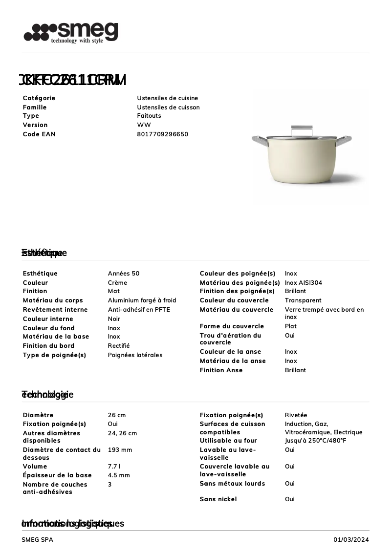 Page 1 de la notice Fiche technique Smeg CKFC2611CRM